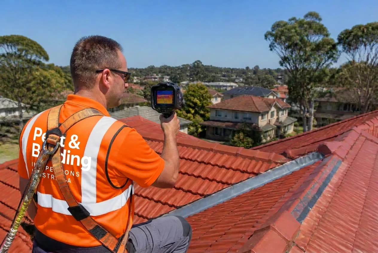 Thermal imaging on a tiled roof in Cabramatta — checking for lifted tiles, cracked flashings and hidden moisture.