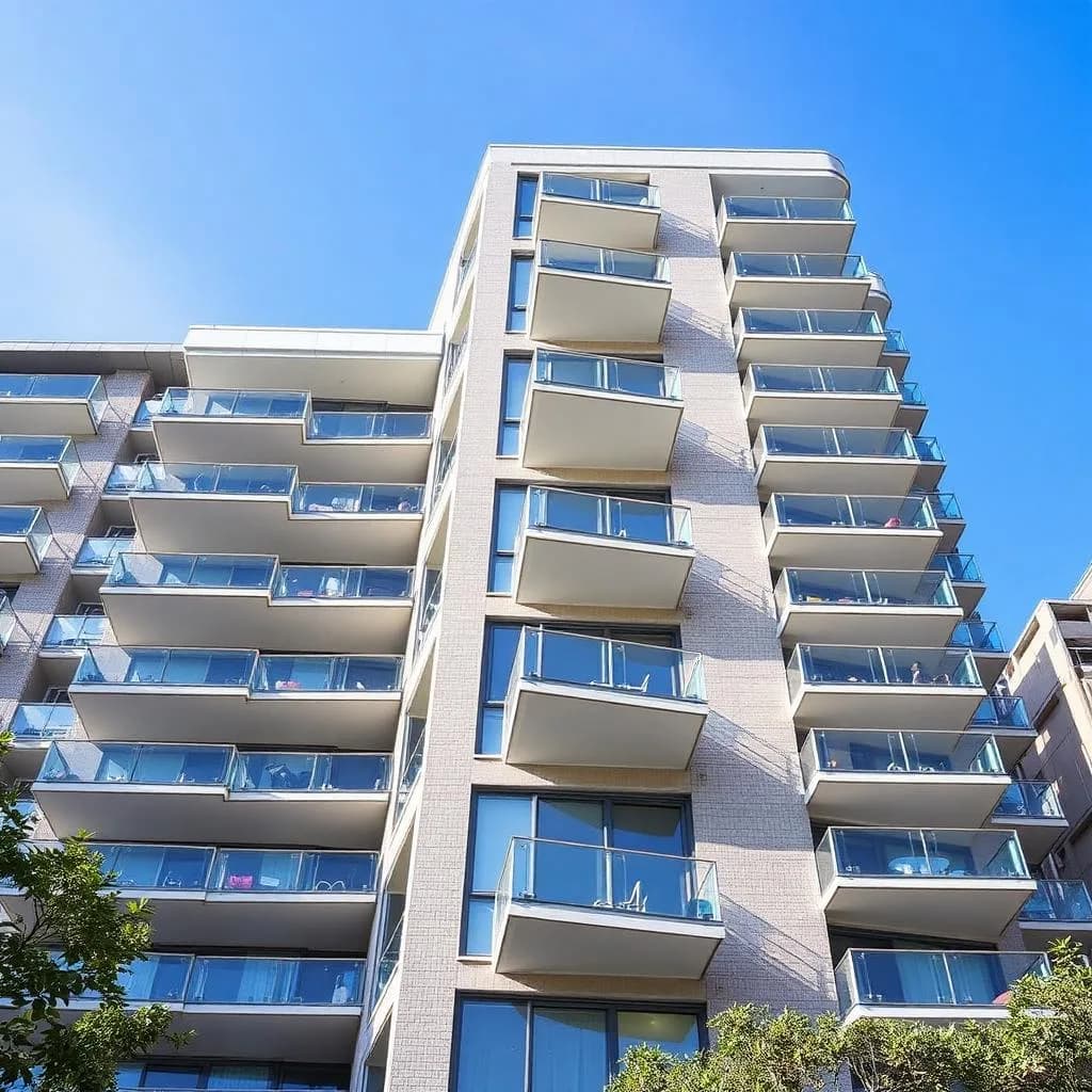 Modern Sydney apartment building with glass balconies