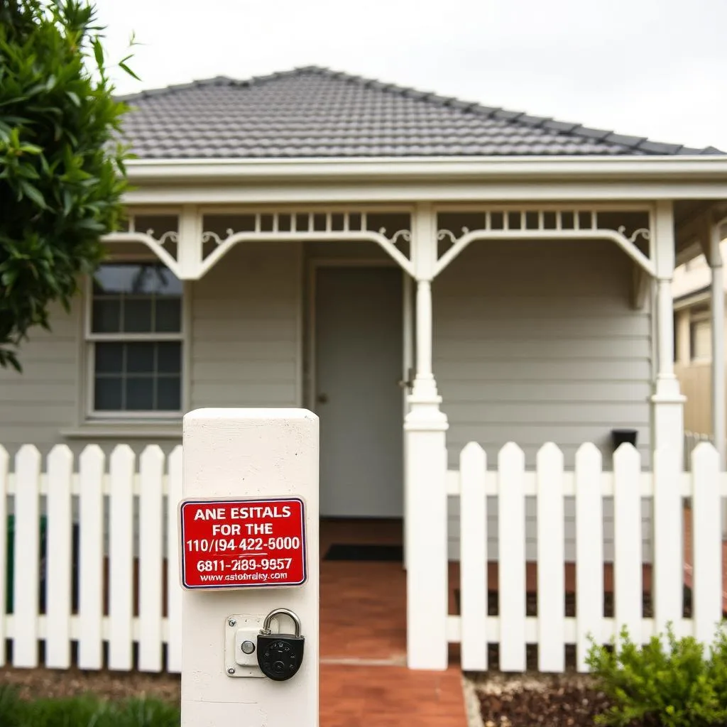 Well-kept Australian weatherboard home on inspection day with a real-estate lockbox on the front door