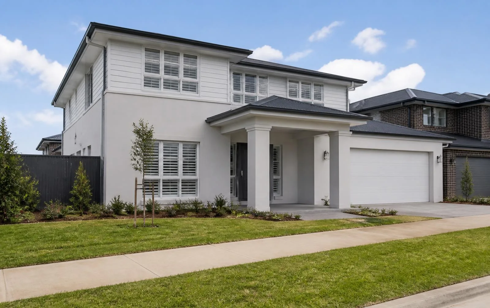 Brand new two-storey Hamptons-style home at handover in a Marsden Park estate in Sydney's north-west