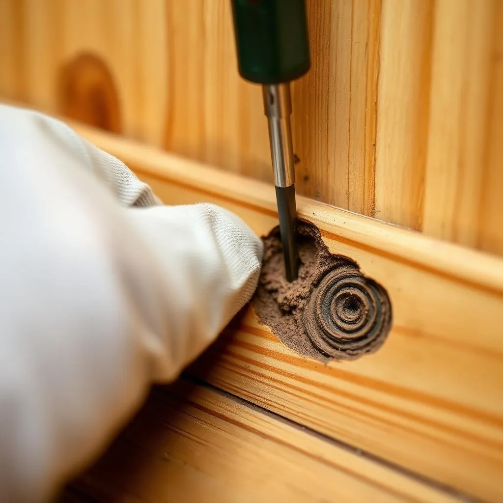 Termite damage uncovered behind a skirting board during a routine inspection