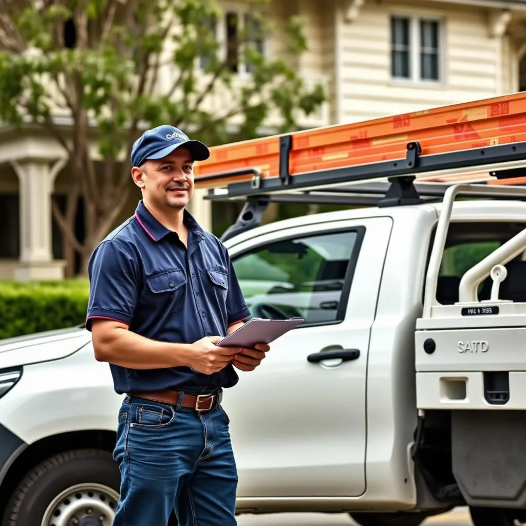 Independent Sydney building inspector arriving on-site with a work ute and extension ladder