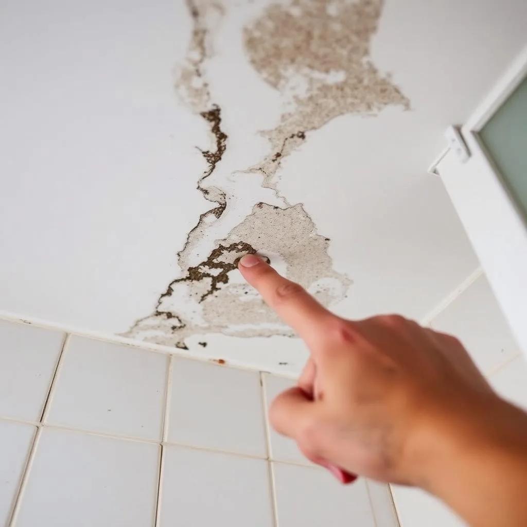 Mould and moisture staining on an apartment bathroom ceiling — a classic strata red flag