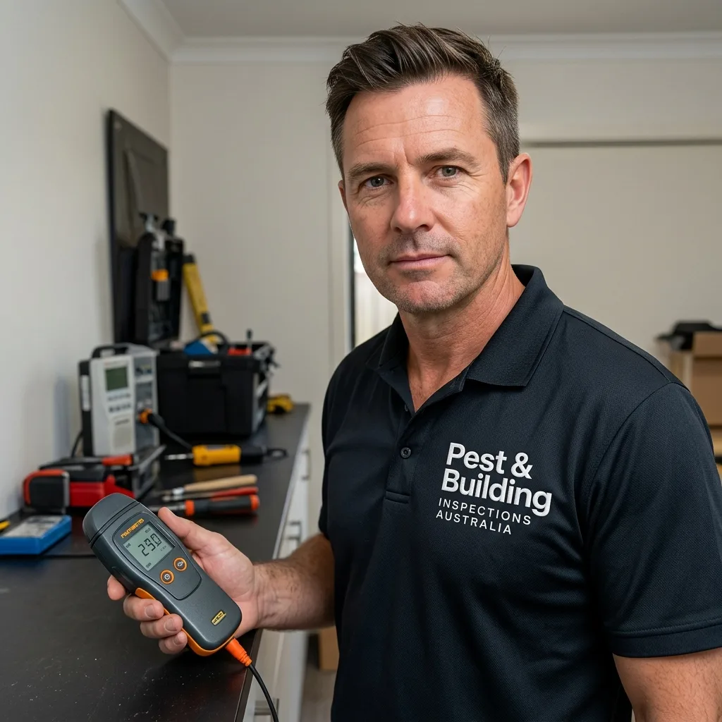 Rod Ismail conducting a moisture-meter reading on an external wall