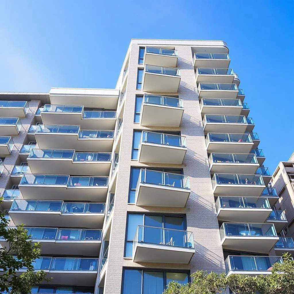 Modern Sydney apartment building with glass balconies